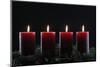 Natural Advent wreath or crown with four burning red candles, Christmas composition, France, Europe-Godong-Mounted Photographic Print