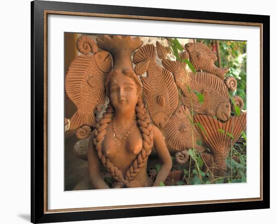 Natural Clay Mermaid and Fish Design, Oaxaca, Mexico-Judith Haden-Framed Photographic Print