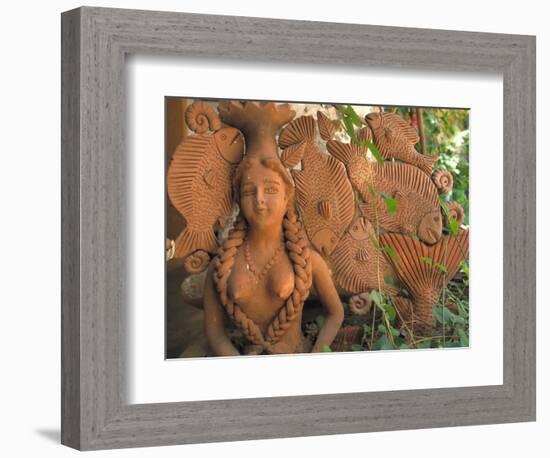 Natural Clay Mermaid and Fish Design, Oaxaca, Mexico-Judith Haden-Framed Photographic Print