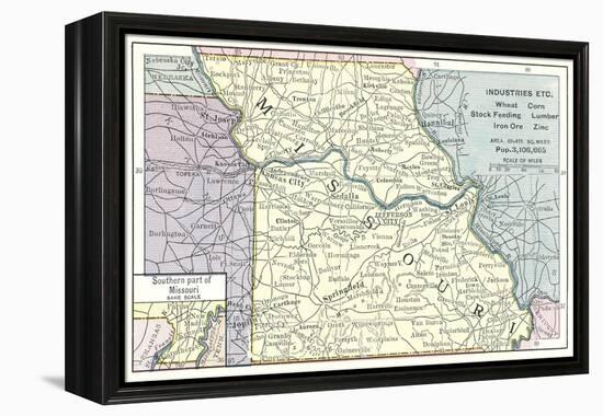 Natural Resources Map of Missouri-null-Framed Stretched Canvas