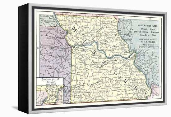 Natural Resources Map of Missouri-null-Framed Stretched Canvas