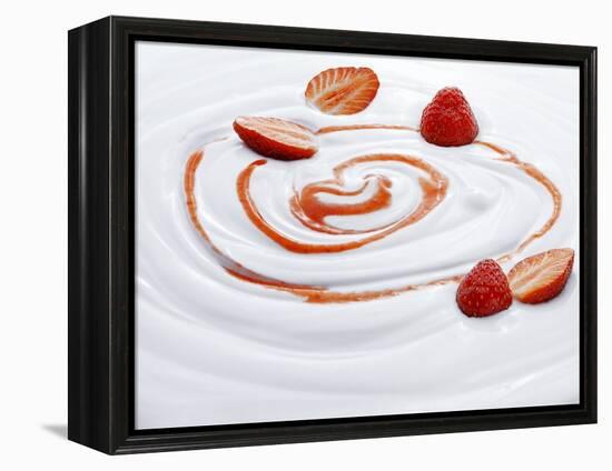 Natural Yogurt with Strawberries and Strawberry Sauce-null-Framed Premier Image Canvas