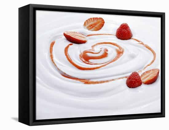 Natural Yogurt with Strawberries and Strawberry Sauce-null-Framed Premier Image Canvas