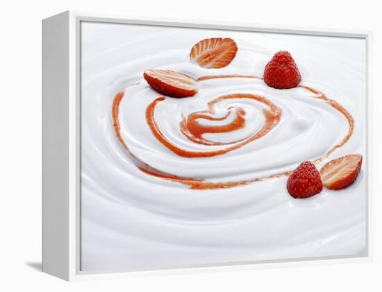 Natural Yogurt with Strawberries and Strawberry Sauce-null-Framed Premier Image Canvas