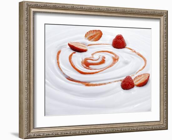 Natural Yogurt with Strawberries and Strawberry Sauce-null-Framed Photographic Print