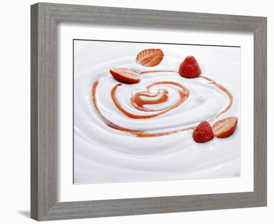 Natural Yogurt with Strawberries and Strawberry Sauce-null-Framed Photographic Print