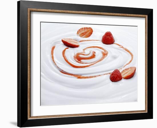 Natural Yogurt with Strawberries and Strawberry Sauce-null-Framed Photographic Print