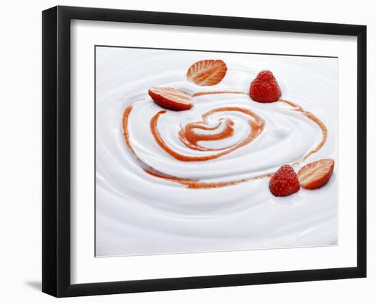 Natural Yogurt with Strawberries and Strawberry Sauce-null-Framed Photographic Print