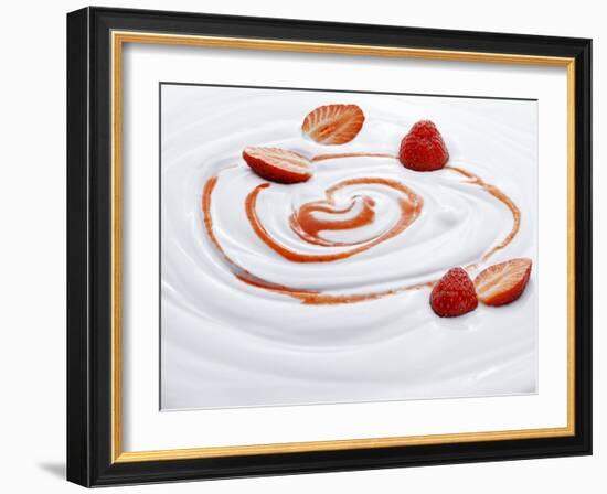 Natural Yogurt with Strawberries and Strawberry Sauce-null-Framed Photographic Print