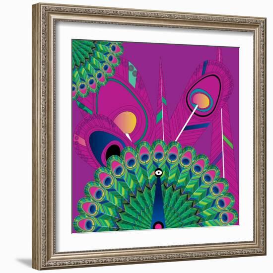 Nature Fan, Peacock Color-Belen Mena-Framed Giclee Print