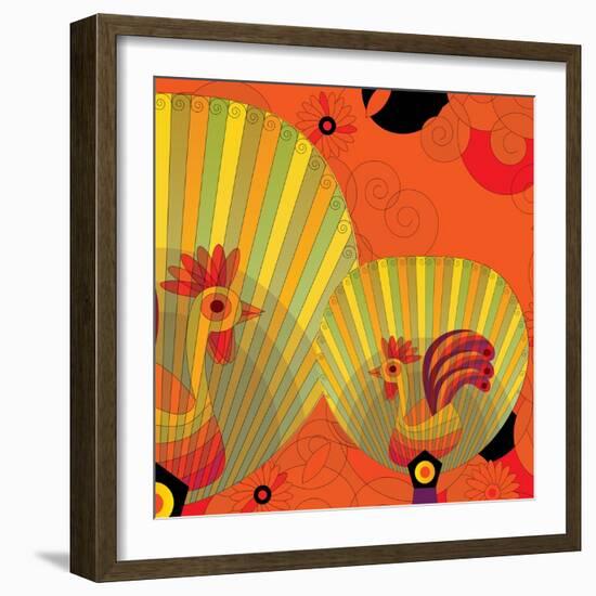 Nature Fan, Rooster Color-Belen Mena-Framed Giclee Print