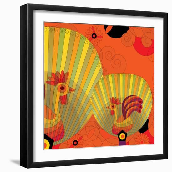 Nature Fan, Rooster Color-Belen Mena-Framed Giclee Print