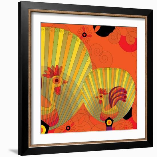 Nature Fan, Rooster Color-Belen Mena-Framed Giclee Print