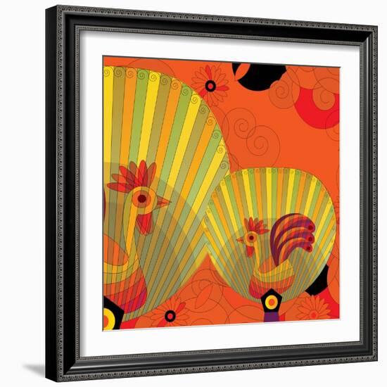 Nature Fan, Rooster Color-Belen Mena-Framed Giclee Print