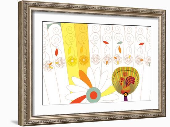 Nature Fan, Rooster-Belen Mena-Framed Giclee Print