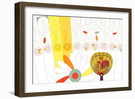 Nature Fan, Rooster-Belen Mena-Framed Giclee Print