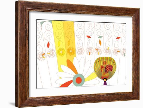 Nature Fan, Rooster-Belen Mena-Framed Giclee Print