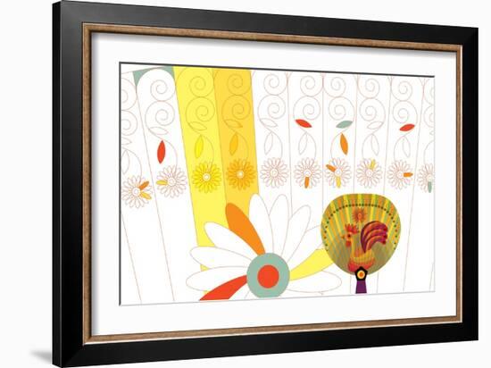 Nature Fan, Rooster-Belen Mena-Framed Giclee Print