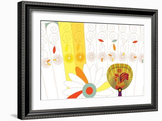 Nature Fan, Rooster-Belen Mena-Framed Giclee Print