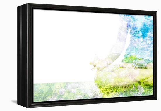 Nature Harmony Healthy Lifestyle Concept - Double Exposure Clouse up Image of Woman Doing Yoga Asa-f9photos-Framed Premier Image Canvas