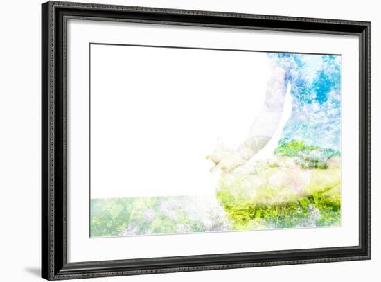 Nature Harmony Healthy Lifestyle Concept - Double Exposure Clouse up Image of Woman Doing Yoga Asa-f9photos-Framed Photographic Print