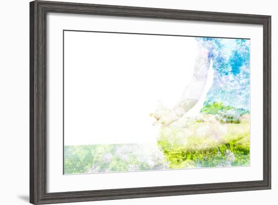 Nature Harmony Healthy Lifestyle Concept - Double Exposure Clouse up Image of Woman Doing Yoga Asa-f9photos-Framed Photographic Print