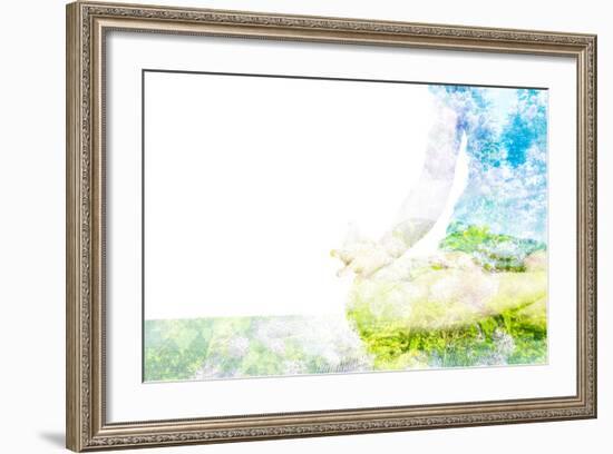 Nature Harmony Healthy Lifestyle Concept - Double Exposure Clouse up Image of Woman Doing Yoga Asa-f9photos-Framed Photographic Print