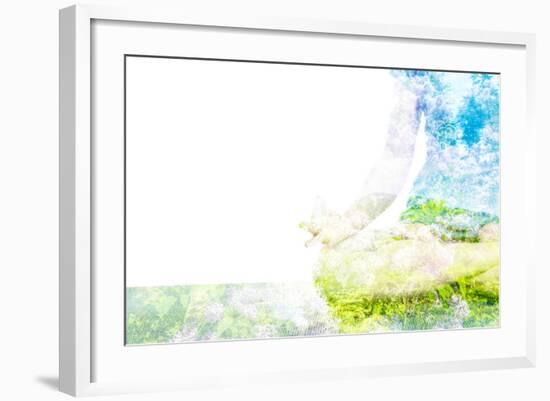 Nature Harmony Healthy Lifestyle Concept - Double Exposure Clouse up Image of Woman Doing Yoga Asa-f9photos-Framed Photographic Print