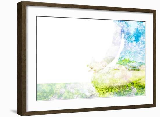 Nature Harmony Healthy Lifestyle Concept - Double Exposure Clouse up Image of Woman Doing Yoga Asa-f9photos-Framed Photographic Print