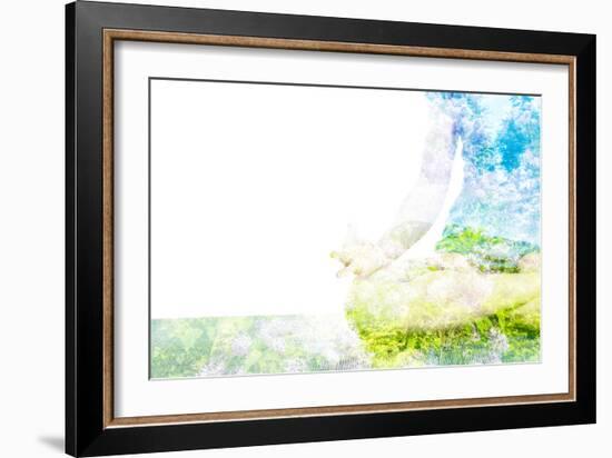 Nature Harmony Healthy Lifestyle Concept - Double Exposure Clouse up Image of Woman Doing Yoga Asa-f9photos-Framed Photographic Print