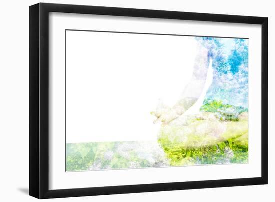 Nature Harmony Healthy Lifestyle Concept - Double Exposure Clouse up Image of Woman Doing Yoga Asa-f9photos-Framed Photographic Print