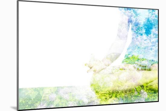 Nature Harmony Healthy Lifestyle Concept - Double Exposure Clouse up Image of Woman Doing Yoga Asa-f9photos-Mounted Photographic Print