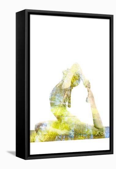 Nature Harmony Healthy Lifestyle Concept - Double Exposure Image of Woman Doing Yoga Asana King Pig-f9photos-Framed Premier Image Canvas