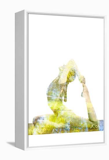 Nature Harmony Healthy Lifestyle Concept - Double Exposure Image of Woman Doing Yoga Asana King Pig-f9photos-Framed Premier Image Canvas