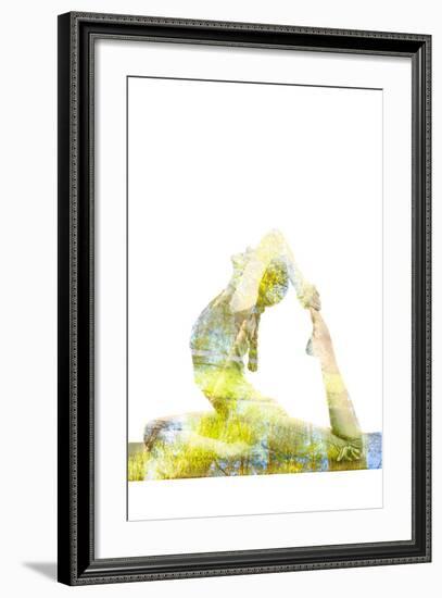 Nature Harmony Healthy Lifestyle Concept - Double Exposure Image of Woman Doing Yoga Asana King Pig-f9photos-Framed Photographic Print