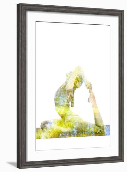 Nature Harmony Healthy Lifestyle Concept - Double Exposure Image of Woman Doing Yoga Asana King Pig-f9photos-Framed Photographic Print