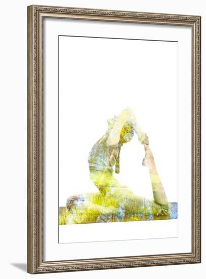 Nature Harmony Healthy Lifestyle Concept - Double Exposure Image of Woman Doing Yoga Asana King Pig-f9photos-Framed Photographic Print