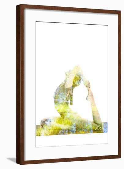 Nature Harmony Healthy Lifestyle Concept - Double Exposure Image of Woman Doing Yoga Asana King Pig-f9photos-Framed Photographic Print