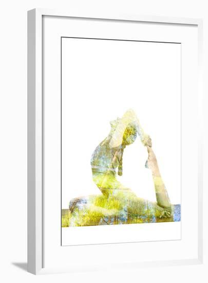 Nature Harmony Healthy Lifestyle Concept - Double Exposure Image of Woman Doing Yoga Asana King Pig-f9photos-Framed Photographic Print