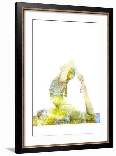 Nature Harmony Healthy Lifestyle Concept - Double Exposure Image of Woman Doing Yoga Asana King Pig-f9photos-Framed Photographic Print