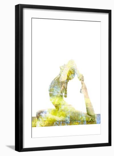 Nature Harmony Healthy Lifestyle Concept - Double Exposure Image of Woman Doing Yoga Asana King Pig-f9photos-Framed Photographic Print