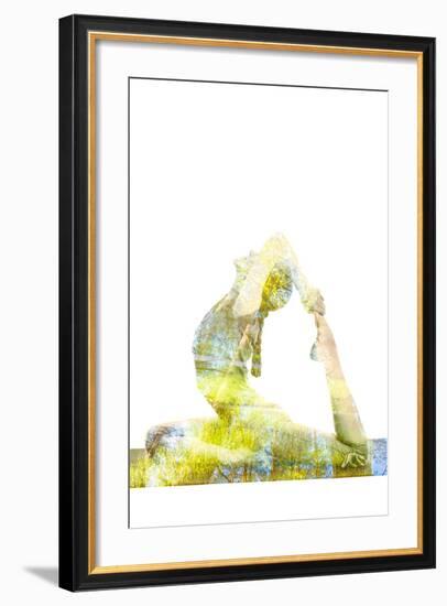 Nature Harmony Healthy Lifestyle Concept - Double Exposure Image of Woman Doing Yoga Asana King Pig-f9photos-Framed Photographic Print