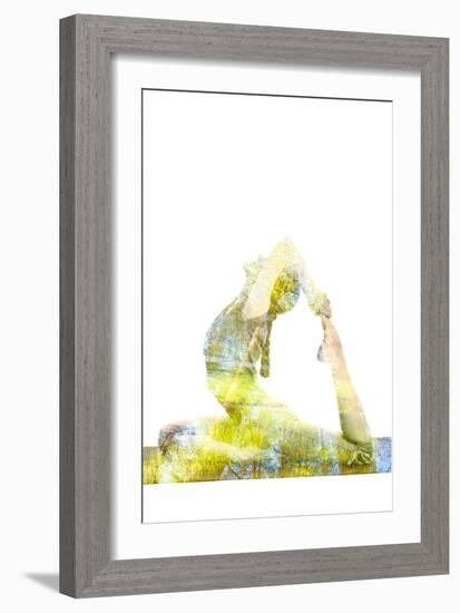 Nature Harmony Healthy Lifestyle Concept - Double Exposure Image of Woman Doing Yoga Asana King Pig-f9photos-Framed Photographic Print