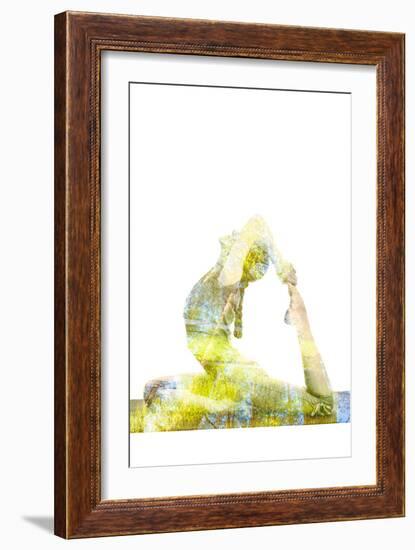 Nature Harmony Healthy Lifestyle Concept - Double Exposure Image of Woman Doing Yoga Asana King Pig-f9photos-Framed Photographic Print