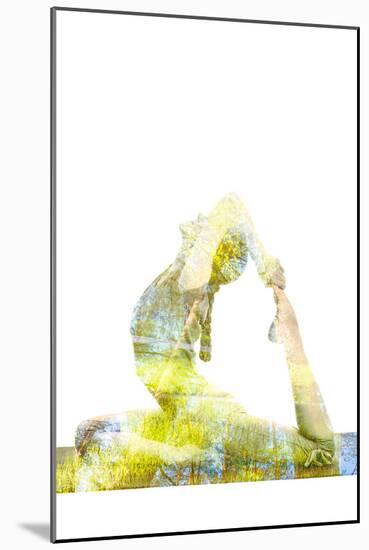 Nature Harmony Healthy Lifestyle Concept - Double Exposure Image of Woman Doing Yoga Asana King Pig-f9photos-Mounted Photographic Print