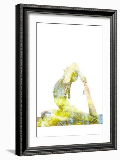 Nature Harmony Healthy Lifestyle Concept - Double Exposure Image of Woman Doing Yoga Asana King Pig-f9photos-Framed Photographic Print