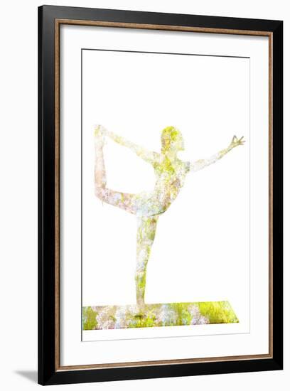 Nature Harmony Healthy Lifestyle Concept - Double Exposure Image of Woman Doing Yoga Asana Lord Of-f9photos-Framed Premium Photographic Print