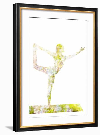 Nature Harmony Healthy Lifestyle Concept - Double Exposure Image of Woman Doing Yoga Asana Lord Of-f9photos-Framed Premium Photographic Print