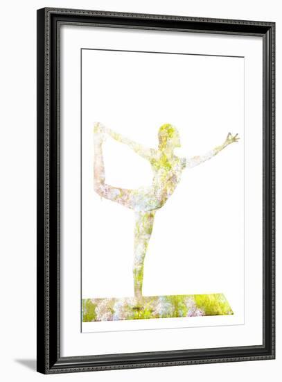 Nature Harmony Healthy Lifestyle Concept - Double Exposure Image of Woman Doing Yoga Asana Lord Of-f9photos-Framed Photographic Print