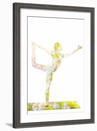 Nature Harmony Healthy Lifestyle Concept - Double Exposure Image of Woman Doing Yoga Asana Lord Of-f9photos-Framed Photographic Print